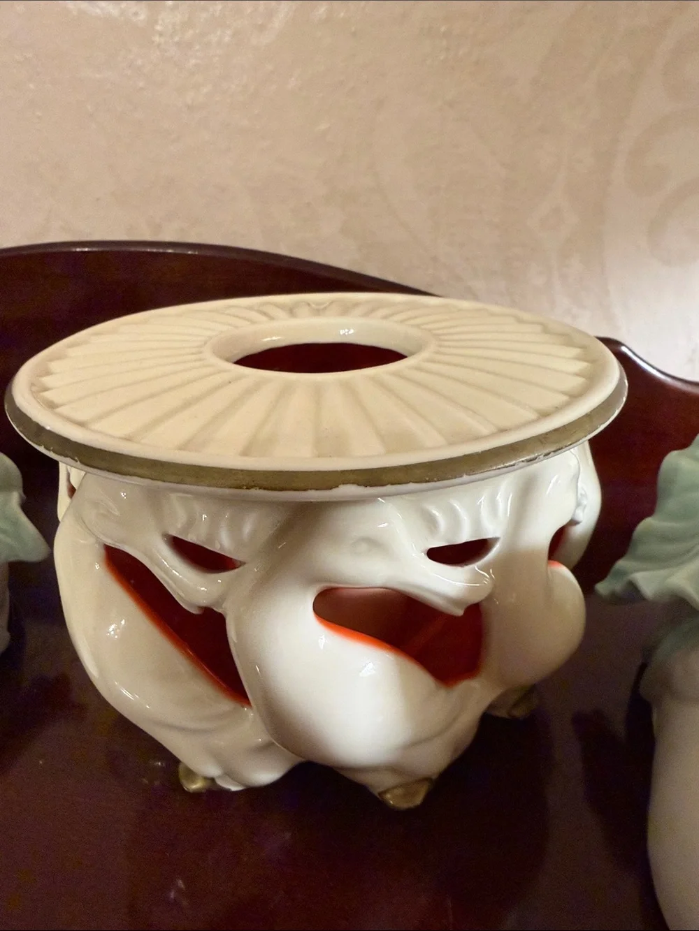 Set of 3 candle holders  Duck Figurine with Pink Flowers